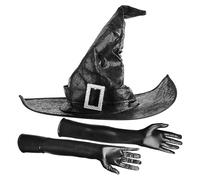 Sombrero de bruja negro, sombrero de bruja de Halloween - Sombrero de brujas Sombreros de cosplay | de hechicero con guantes largos, sombrero afilado negro, accesorios del traje de Halloween para