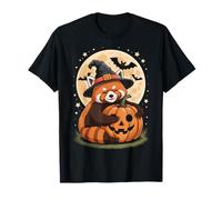 Sombrero de Bruja Panda Rojo de Halloween Calabaza Espeluznante Camiseta