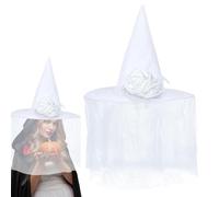Sombrero de bruja para disfraz - blanco con visita y accesorio de disfraz con velo y para fiesta de cosplay Carnaval espectáculo