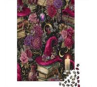 Sombrero de Bruja, Rosa, Libro de Hechizos 70x50cm/1000pcs Rompecabezas para Adultos - Vela y Luna Creciente Juguete De Bricolaje