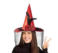 Sombrero De Bruja | Sombrero De Bruja Con Velo Y Flor Decorativa Para Cosplay - Disfraces Para Desfiles, Fiestas Temáticas, Bodas Y Casas Encantadas