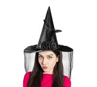 Sombrero De Bruja | Sombrero Místico con Mediovelo y Flor | Disfraces Para Desfiles, Fiestas Temáticas, Bodas Y Casas Encantadas