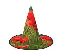 Sombrero de bruja unisex con estampado de pétalos vívidos y flores de amapola, accesorio de disfraz para fiestas, carnavales, cosplay