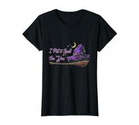 Sombrero de Bruja y Escoba con Texto en inglés I Put A Spell On You, Divertido Halloween Camiseta gráfica económica, Mujer, Negro, M