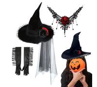 Sombrero de Brujas | Traje de Encaje de Mago | Accesorios para Disfraz para uso en Actuación, Hogar, Porche, como Fantasma o Espantapájaros, para Fiesta de Halloween, Mascarada, Festival y Cosplay