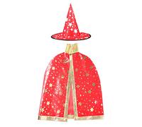 Sombrero de Brujo de Halloween, Infantil Capa de Halloween con Sombrero de Mago para Niños Niña Disfraz de Cosplay Fiesta Rojo