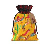 Sombrero de cactus y chile con estampado de bonito color a juego, bolsa de Navidad con diseño de cordón para fiesta de Navidad, embalaje de regalo