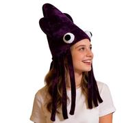 Sombrero de calamar novedoso - Disfraz de felpa transpirable, suministros de de animales marinos con tentáculos largos colgantes, diseño novedoso de tela suave, ideal para escenarios de