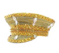 Sombrero de capitán con cristales de marinero para discoteca, casa, cócteles, vacaciones, cristales brillantes para novia, vaquera con purpurina