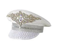 Sombrero de capitán de novia con diamantes de imitación para mujer, sombrero de novia, lentejuelas brillantes, llamativos accesorios para fotos, moda de lujo