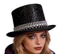 Sombrero De Cilindro Para Mujer,Accesorio Para La Cabeza Unisex Con Cristales De Strass | Sombreros Brillantes De Disfraz - Para Adultos Para Cosplay Para Espectáculos De Magia Para Para