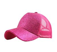 Sombrero de cola de caballo estilo camionero con moños desordenados, gorra lisa con purpurina, unisex, gorras para mujer para verano, hot pink, Talla única