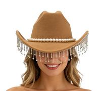 Sombrero de con diamantes de imitación | Con un ala ancha brillante y de, sombreros del oeste para hombres con borlas de diamantes de imitación, para bodas, de vacaciones, cosplay