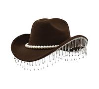 Sombrero De Con Diamantes De Imitación: Sombrero Del Oeste Salvaje, Ala Ancha Brillante A La | Gorra De Occidental Con Perla | Para Mujeres Adultas Niñas Festival Carnaval