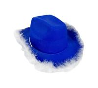 Sombrero de con pluma, sombrero de vaquera de fieltro azul con ribete de boa, 55 x 60 cm, adorable sombrero de elegante para disfraz de fiesta occidental, accesorio temático para