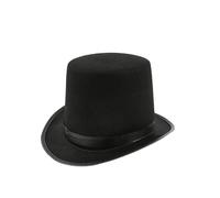 Sombrero de Copa de Color Negro, Gorro de Fieltro Satén, Chistera Mago Hombre con Cinta de Raso para Disfraces Cosplay Carnaval Halloween (Negro 16cm, Talla única)