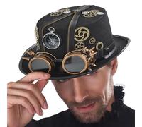 Sombrero de copa steampunk para hombre, disfraz de cosplay de Halloween, sombrero con gafas extraíbles, accesorios de vestir, disfraz de viajero en el tiempo para hombre para disfraz de Halloween