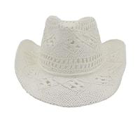 Sombrero de Cowboy de Paja Hombre Mujer Sombrero de Vaquero Occidental Cowgirl Hat Gorras de Sol Anti-UV Panamá Sombrero de Playa Sombrero de Cowboy Plegable ala Ancha (Blanco)