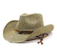 Sombrero de Cowboy de Paja Hombre Mujer Western Cowgirl Hat Gorros de Vaquero Panamá con Banda y Correa de Barbilla Sombrero de Occidental, Sombrero de Playa de Verano