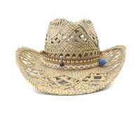 Sombrero de Cowboy de Paja para Mujer Hombre, Western Cowgirl Hat Panamá con Banda Occidental Gorros de Vaquero Oeste Sombrero de Playa de Verano al Estilo Country
