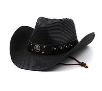 Sombrero de Cowboy Western con Banda, Vaquero Panamá de Paja, Visera Occidental de Playa y Verano para Hombre Mujer