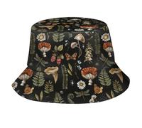 Sombrero de Cubo de Bruja con Estampado de Helecho y Setas Vintage, Transpirable, para Mujeres, Hombres y Adolescentes, Unisex, Ideal para Viajes de Verano y la Playa.