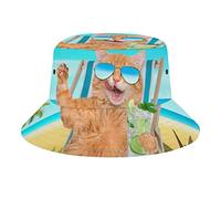Sombrero de Cubo de Gato Hawaiano Hoja de Palma Hawaiana Flor roja Grande Moda Unisex Packable Travel Sun Caps Adolescentes Mujeres Hombres Novedad Sombreros al Aire Libre