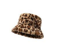 Sombrero de Cubo de Leopardo de Invierno marrón Sombreros de Peluche Suaves Gorras de Pescador cálidas y acogedoras para Mujeres Hombres Circumferencia de la Cabeza 58cm