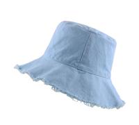 Sombrero de Cubo Mujer Hombre, Gorro de Pescador de Algodón con Borde de Flecos, Sombrero de Sol de Verano Bucket Hat Plegables para Senderismo Camping Playa (FR/ES, Letras, Talla única, Azul)