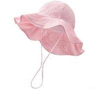 Sombrero de cubo para bebé con borde con volantes, gasa de algodón suave y transpirable para bebés de 0 a 12 meses, ala ancha, protección UV para playa y actividades de verano al aire libre (rosa)