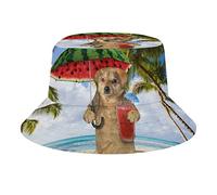 Sombrero de Cubo para Perro Hawaiano Hoja de Palma Hawaiana Flor roja Grande Moda Unisex Packable Travel Sun Caps Adolescentes Mujeres Hombres Novedad Sombreros al Aire Libre