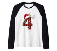 Sombrero de Cuernos número 4 a Cuadros de Feliz Navidad Camiseta Manga Raglan