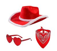 Sombrero De De Navidad,Sombrero De De Santa | de Cosplay occidental - 3X De Vaquera Gafas De Corazón Bandana Vintage, De Fiesta De Navidad Ajustable, Accesorios De