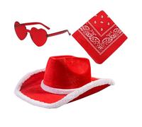 Sombrero De De Navidad,Sombrero De De Santa - occidental de | 3X de Fiesta de Navidad con Bandana y Gafas de Corazón, de Vaquera para Fiesta, Vacaciones