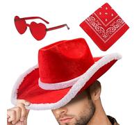Sombrero De De Navidad,Sombrero De De Santa - occidental de - 3X de Fiesta de Navidad con Bandana y Gafas de Corazón, de Vaquera para Fiesta, Vacaciones, Cosplay