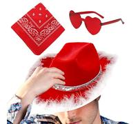 Sombrero de de Santa,Sombrero de vaquera de Navidad, Sombreros de fiesta con sombrero occidental, 3X De Vaquera Gafas De Corazón Bandana Vintage, De Fiesta De Navidad Ajustable,