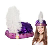 -Sombrero de disfraz: construcción de tela de satén, superficie de lentejuelas brillante, diseño ligero | Perlas de plumas decoradas con príncipe árabe mascarada teatro Halloween escenario Cos
