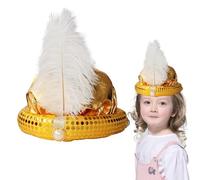 Sombrero de disfraz: turbante de sultán brillante con pluma y perla, accesorio oriental para la cabeza | Sombrero exótico para hombres en carnaval fiesta temática o juego de rol, elegante y decorado