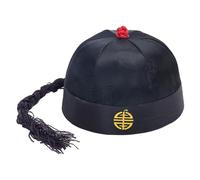 Sombrero de emperadores chinos con trenzas para fiestas temáticas y festivales chinos, Halloween, sombrero de emperador chino, Negro