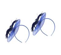 Sombrero de encaje y plumas para mujer, diadema de malla con plumas y pinza para el cabello para novia Accesorios para el cabello de novia Tocado de novia (Dark Bluex2pcs)