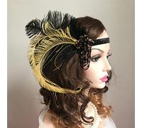 Sombrero de encaje y plumas para mujer, diadema de plumas vintage para mujer, cuentas brillantes, elástico, decoraciones de frente para fiesta