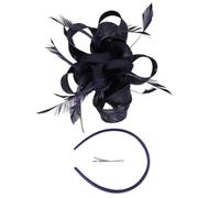 Sombrero de encaje y plumas para mujer, gafas de sol polarizadas de plumas para mujer, accesorios de cabeza de tela, diadema para mujer (Dark Blue)