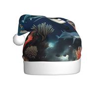 Sombrero de felpa para adultos, diseño de tiburones bajo el mar, suave y agradable al tacto, no apretado, adecuado para uso navideño. Negro