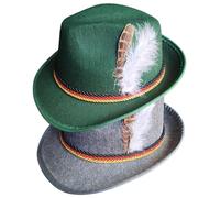 Sombrero de festival 2pcs sombreros fedora de hombre verde y gris con plumas clásicas gorras retro para el juego de roles de la cerveza de Halloween.