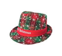 Sombrero De Franela De Suéter Feo - Divertido Sombrero De Fiesta Con Estampado De Cuadros Rojos Y Verdes De Navidad | Fedora Plegable Para Adultos, Adolescentes, Fiestas De Suéteres Feos, Reun