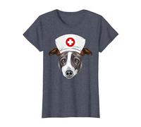 Sombrero de Galgo Italiano con un Gorro de Enfermera Camiseta, Mujer, Azul Jaspeado, L