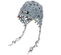 Sombrero de ganchillo con flores ajustable para invierno, hecho a mano, para mujer, encantador étnico con suave, cálido, ajustable, esquí al aire libre, gris, Talla única