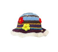 Sombrero de ganchillo para mujer, gorro de punto hecho a mano, plegable, a la moda, bonito sombrero de pesca a rayas, sombrero de cera para hombre, marrón, M