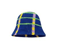 Sombrero de ganchillo para mujer, gorro de punto hecho a mano, plegable, a la moda, bonito sombrero de pesca a rayas, sombrero de pescador, 2, azul, M