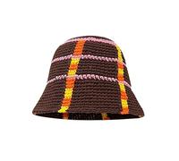 Sombrero de ganchillo para mujer, gorro de punto hecho a mano, plegable, a la moda, bonito sombrero de pesca a rayas, sombrero de sol plegable para hombre, café, M